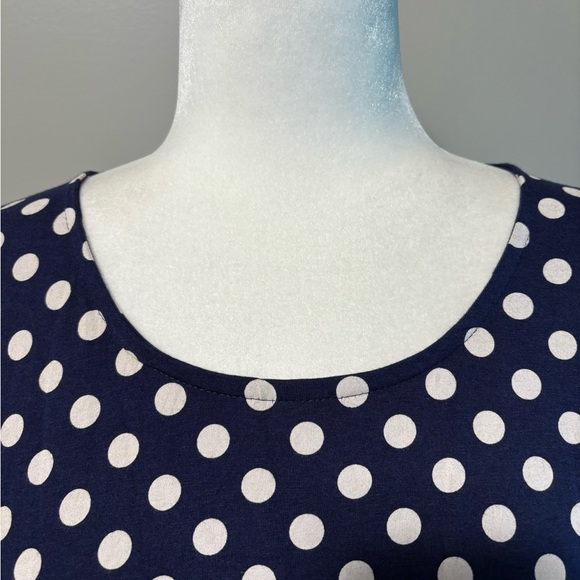 Olsen Short Sleeve Jersey Knit T-Shirt Dress Tiered Hem Blue and White Dot - Picture 5 of 13